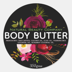 Watercolor Bouquet On Black Body Butter Labels