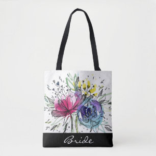 Watercolor Bouquet personalised tote bag. Bag