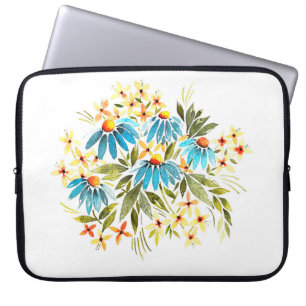 Watercolor bouquet, tender daisies, small leaves a laptop sleeve
