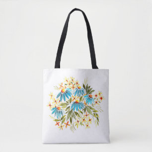 Watercolor bouquet, tender daisies, small leaves a tote bag