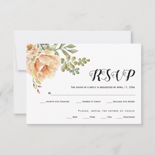 Watercolor bouquet typography wedding RSVP card (Front)