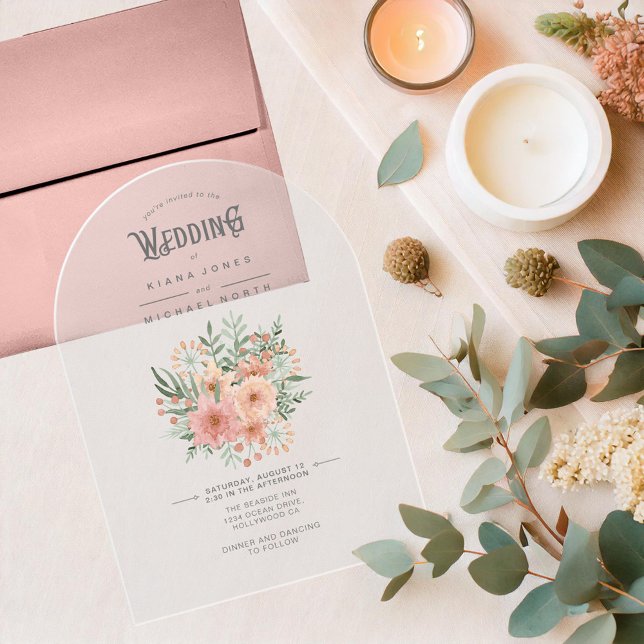 Watercolor Bouquet Wedding Blush ID654 Acrylic Invitations (Creator Uploaded)