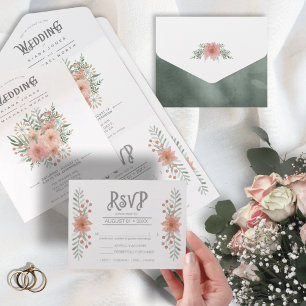 Watercolor Bouquet Wedding Blush ID654 All In One Invitation