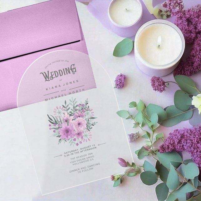 Watercolor Bouquet Wedding Lilac ID654 Acrylic Invitations (Creator Uploaded)