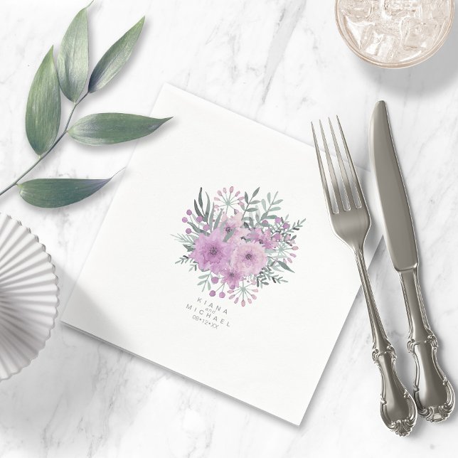Watercolor Bouquet Wedding Lilac ID654 Napkin (Creator Uploaded)
