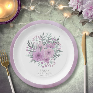 Watercolor Bouquet Wedding Lilac ID654 Paper Plate