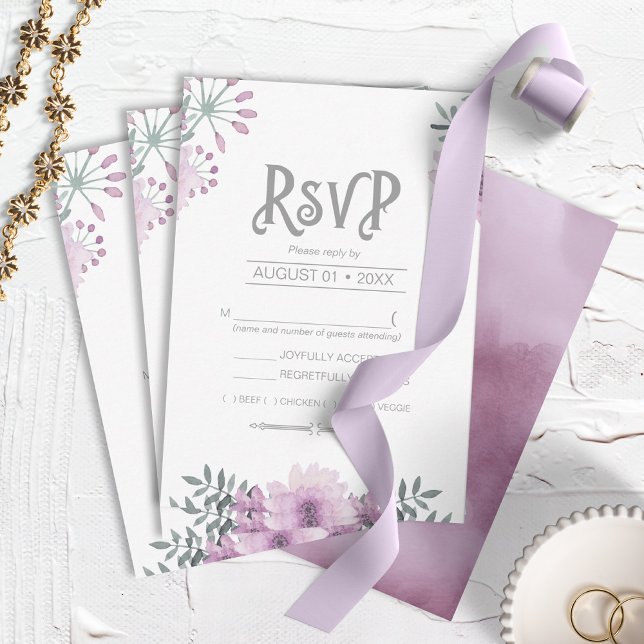 Watercolor Bouquet Wedding Lilac ID654 RSVP Card (Creator Uploaded)