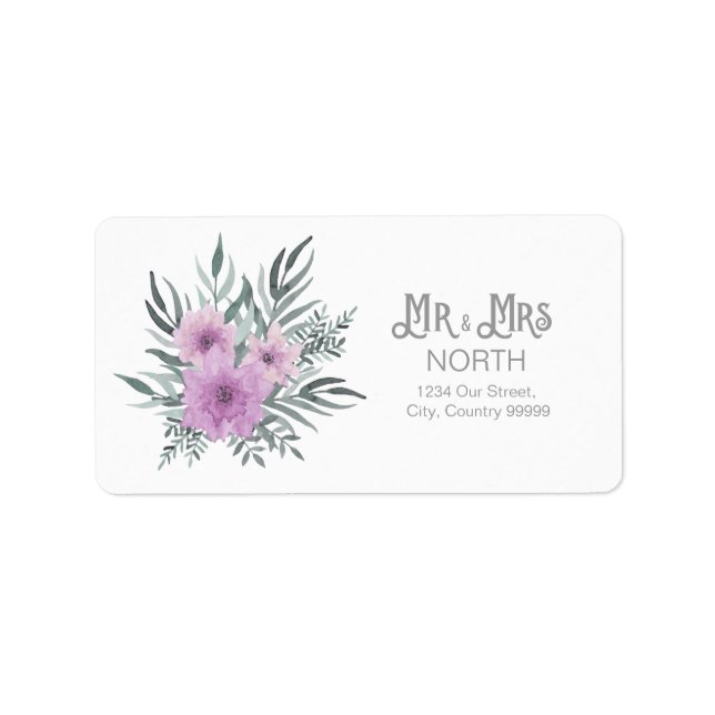 Watercolor Bouquet Wedding Mr and Mrs Lilac ID654 Label (Front)