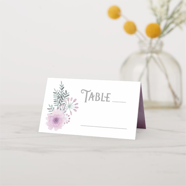 Watercolor Bouquet Wedding Table Lilac ID654 Place Card (Front)