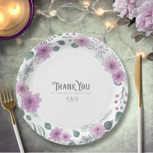 Watercolor Bouquet Wedding Thank You Lilac ID654 Paper Plate