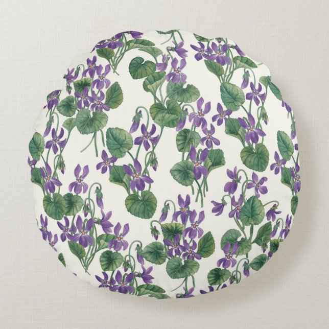 Watercolor bouquets of violets round cushion (Front)