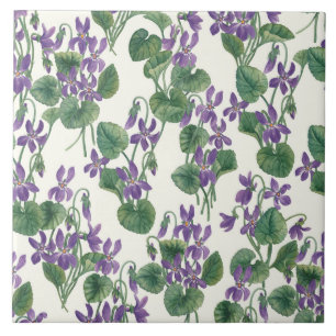 Watercolor bouquets of violets tile