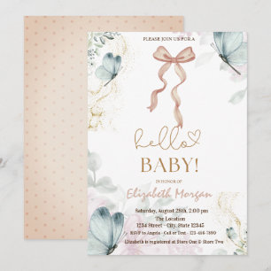 Watercolor Bow Blue Butterfly Dots Baby Shower  Invitation