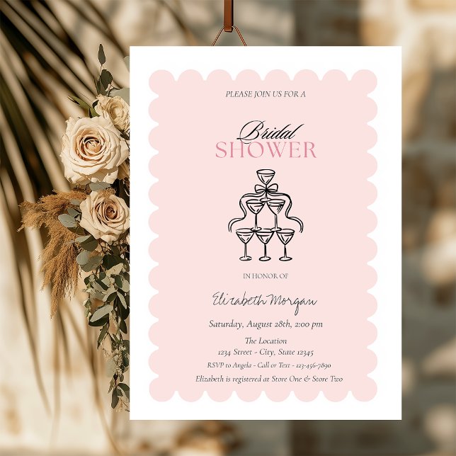 Watercolor Bow Champagne Glass Bridal Shower Invitation (Creator Uploaded)