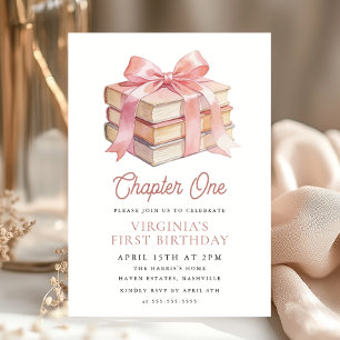Watercolor Bow Chapter One Storybook 1st Birthday Invitation