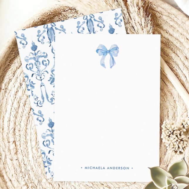 Watercolor Bow & Damask Custom Name Personalised Card (Creator Uploaded)