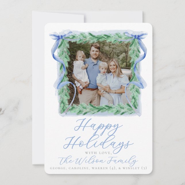 Watercolor Bow Holiday Card (Front)