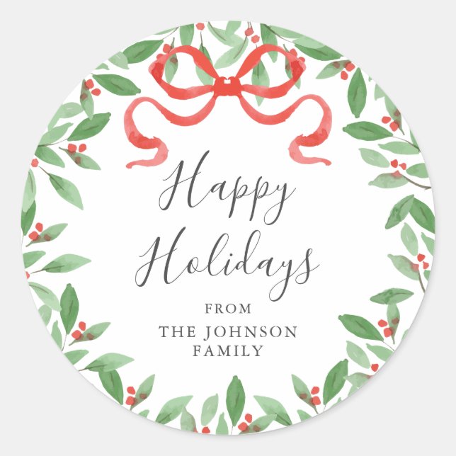 Watercolor Bow Personalized Gift Sticker (Front)