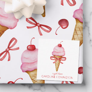Watercolor Bow Pink Ice Cream Cone Gift Enclosure Card