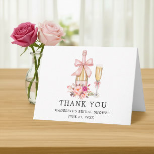 Watercolor Bow Pink Roses Bridal Shower Thank You Card