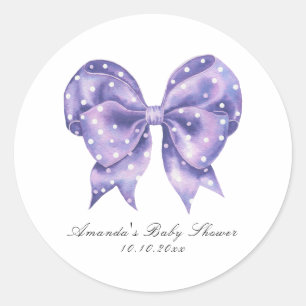 Watercolor Bow Polka Dot Baby Shower Classic Round Sticker