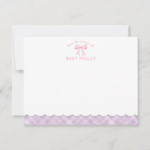 Watercolor Bow Preppy Pink Lavender Plaid New Baby Card