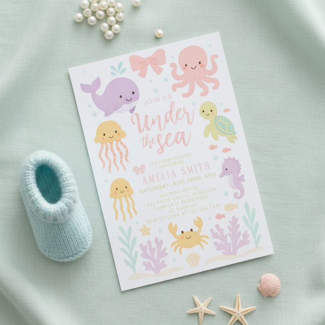 watercolor bow under the sea baby shower invitation (Creator Uploaded)