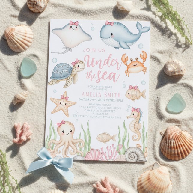 watercolor bow under the sea baby shower invitation (Creator Uploaded)