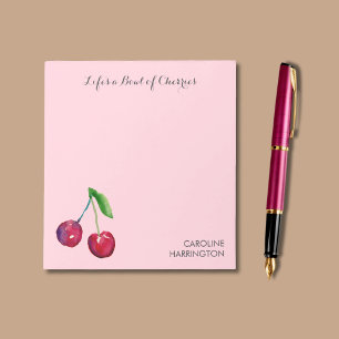 Watercolor Bowl of Cherries Girly Pink Coquette  Notepad