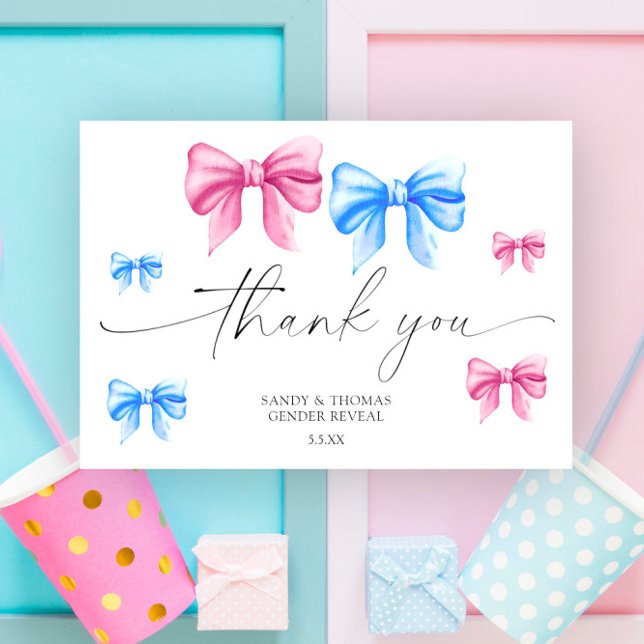 Watercolor Bows - Thank you gender reveal Card (Creator Uploaded)