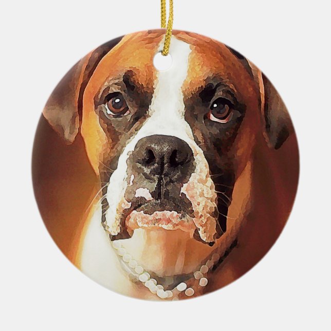 Watercolor Boxer Ceramic Tree Decoration (Front)