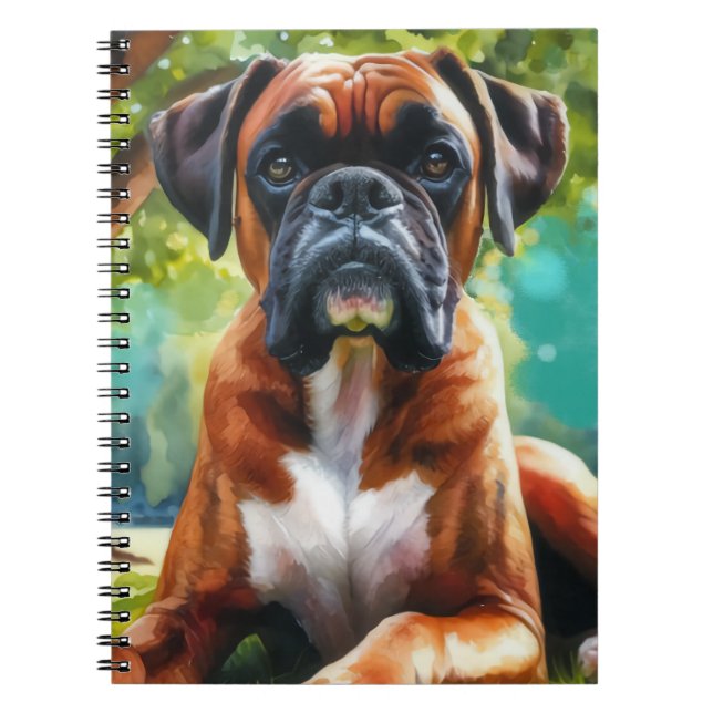 Watercolor Boxer Dog in the Park  Notebook (Front)