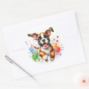 Watercolor Boxer Dog Joy Classic Round Sticker