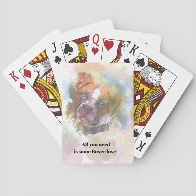 Watercolor Boxer Dog Playing Cards (Back)