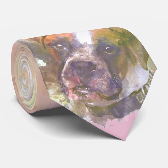Watercolor Boxer Dog Tie (Rolled)