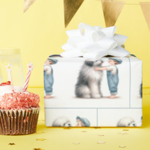 Watercolor Boy and His Dog Wrapping Paper