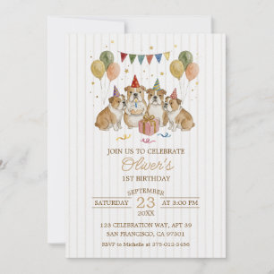 Watercolor Boy Birthday Puppy Celebration Invitation