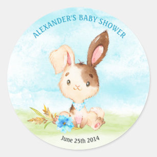 Watercolor Boy Bunny Baby Shower Farm Classic Round Sticker