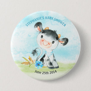 Watercolor Boy Cow Baby Shower Farm 7.5 Cm Round Badge