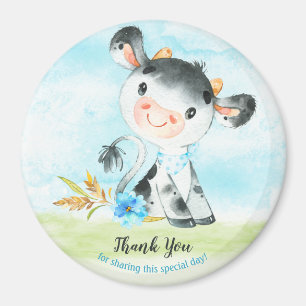 Watercolor Boy Cow Baby Shower Farm Thank You Magnet