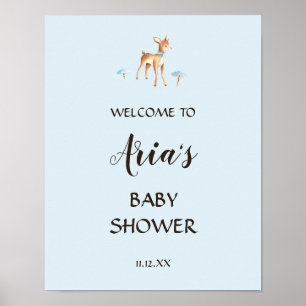 Watercolor Boy Deer Mushrooms Shower Welcome Sign
