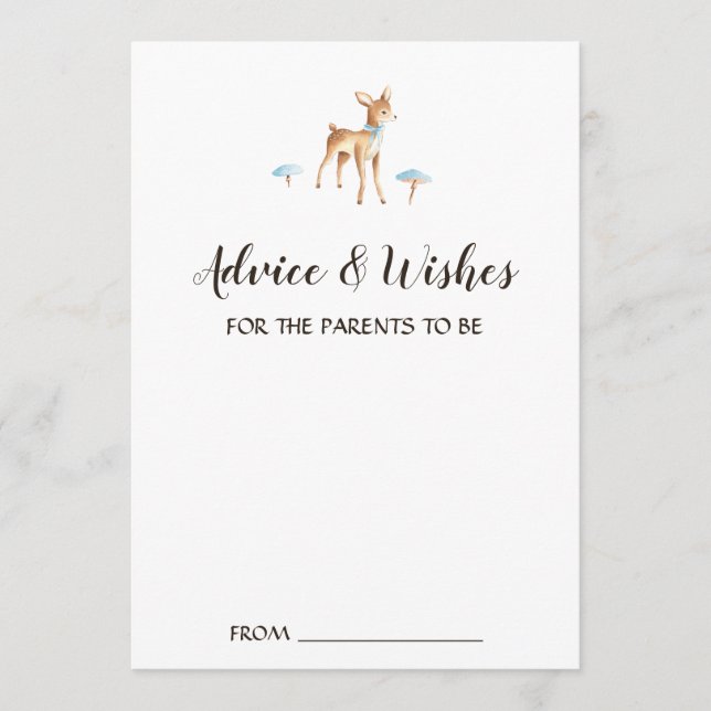 Watercolor Boy Deer on White Shower Advice Cards (Front)