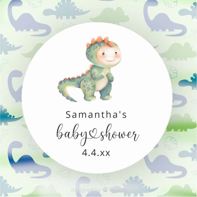 Watercolor boy dinosaur baby shower classic round sticker (Creator Uploaded)