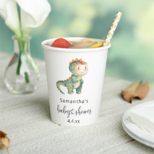 Watercolor boy dinosaur baby shower paper cups