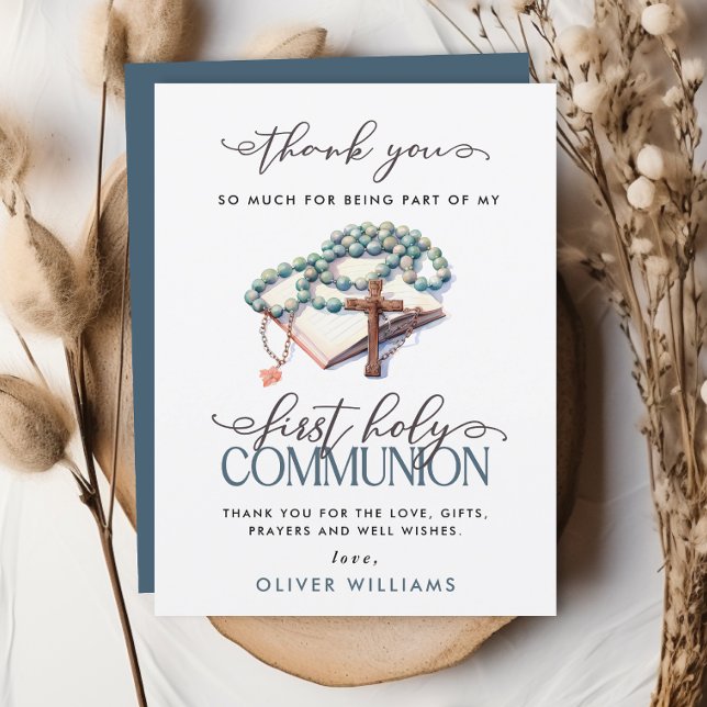 Watercolor Boy First Holy Communion Thank You Postcard (Creator Uploaded)