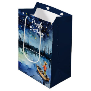 Watercolor Boy Fishing In Rowboat Medium Gift Bag