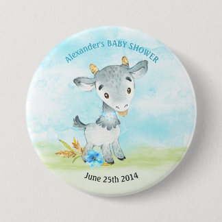 Watercolor Boy Goat Baby Shower Farm 7.5 Cm Round Badge