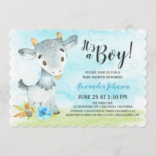 Watercolor Boy Goat Baby Shower Farm Invitation