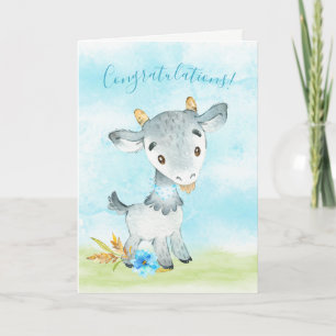 Watercolor Boy Goat Farm Card