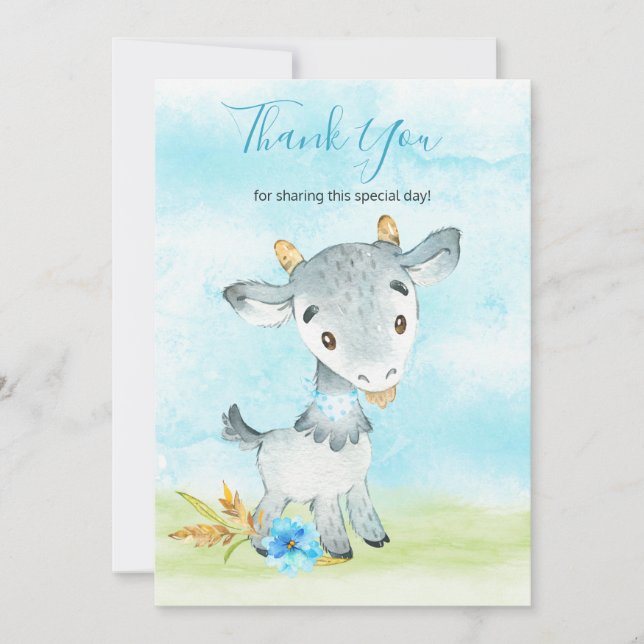 Watercolor Boy Goat Farm Thank You Card (Front)